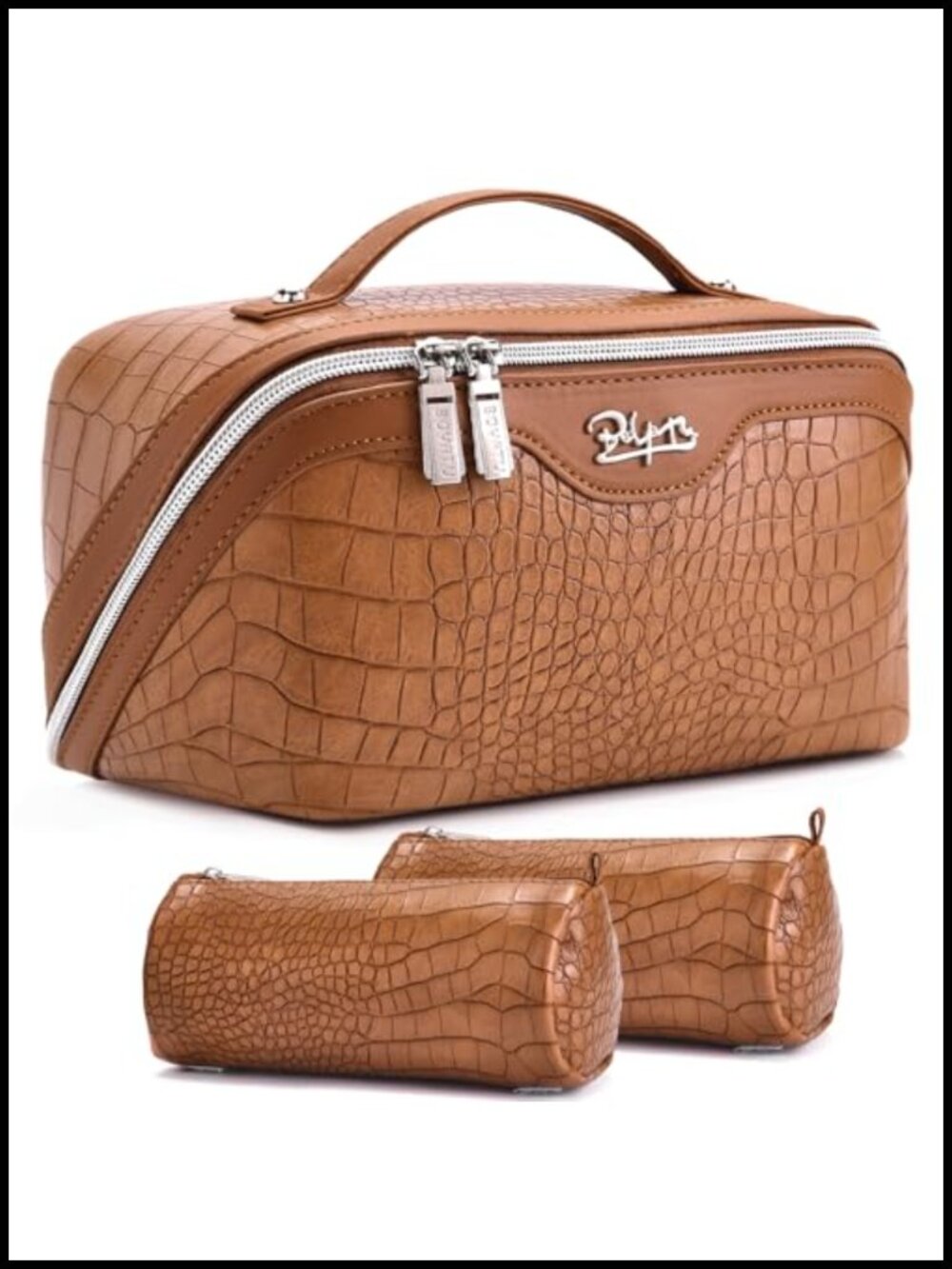 Travel Makeup Bag Set with Compartments for Women - Vegan Leather Toiletry
